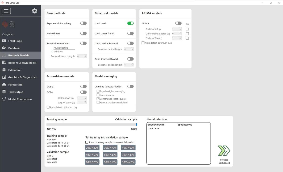 Model selection page