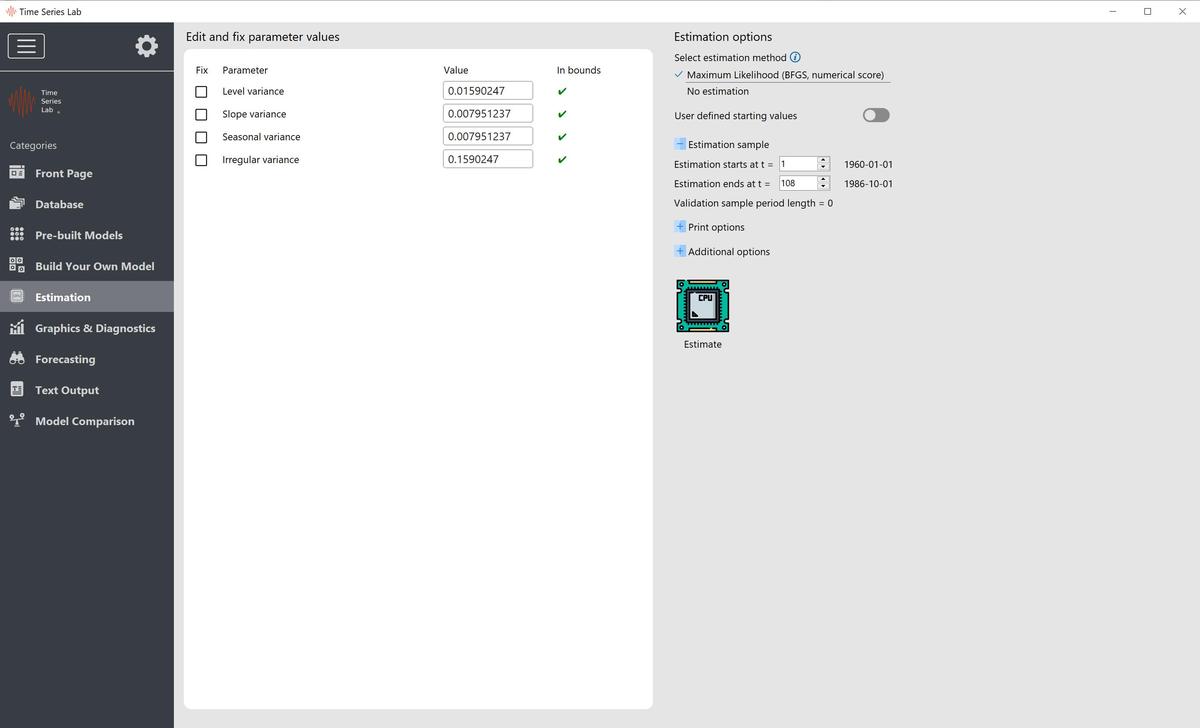 Estimation page of TSL