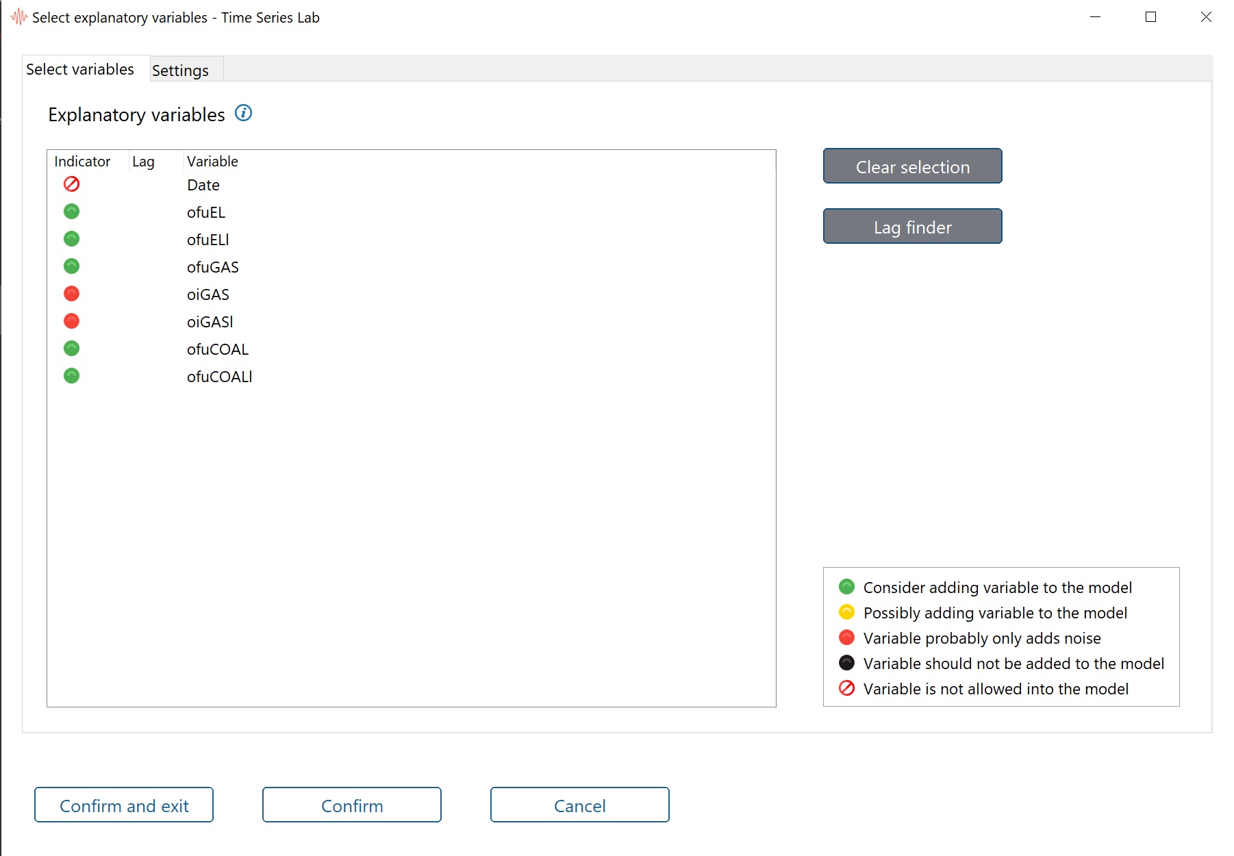 TSL - selection of Explanatory variables